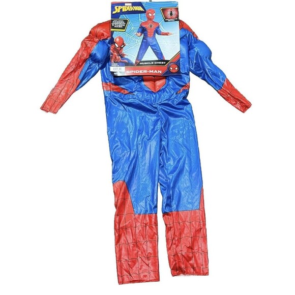 Child's Size M (8) Marvel SPIDER-MAN Halloween Costume Muscle Chest Red Blue - Picture 4 of 5
